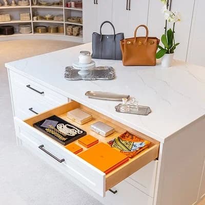 Organized garage with custom cabinetry